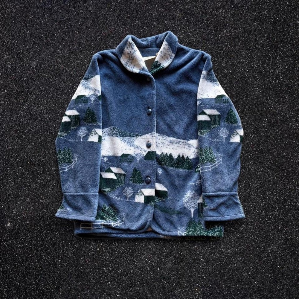 Vintage‎ St. John's Bay blue cottage button up fleece, cottage core, retro - Picture 2 of 8